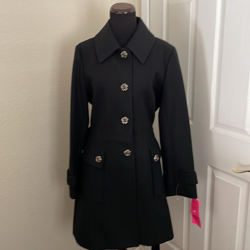 NEW BETSEY JOHNSON Belted Botton Black WOOL Coat - Picture 16 of 16